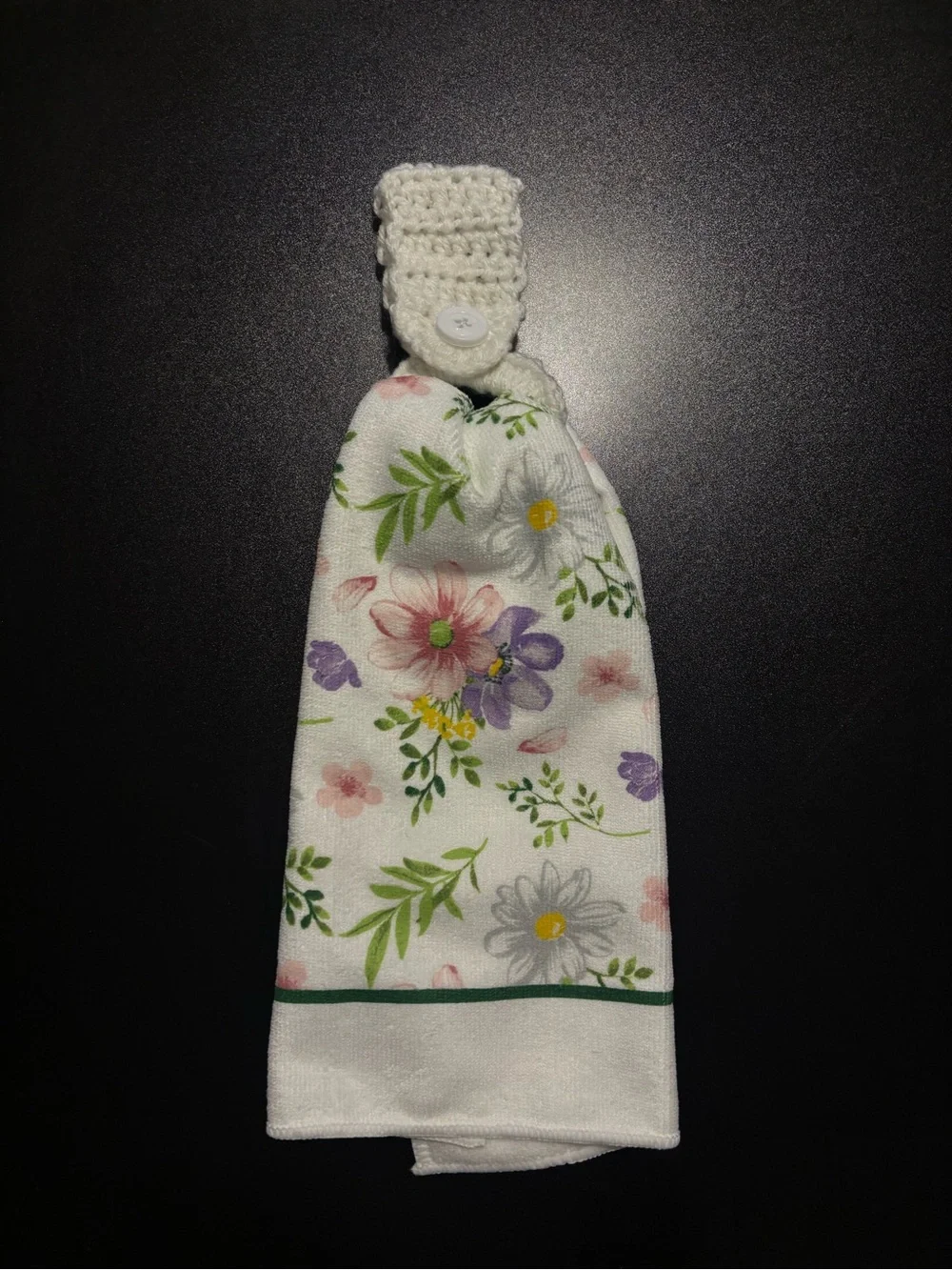 Floral Hanging Kitchen Towel with Crochet Loop - White/Pastel